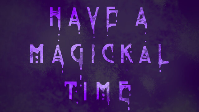 Witchcore Style Greeting with Melting Effect against Purple Grunge Backdrop