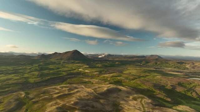 volcanic landforms lava pillars and rootless vents aerial landscape Iceland