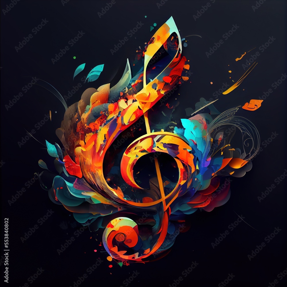 Poster a colorful music note with a black background and a black background with a black background and a b