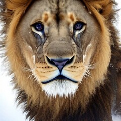 Close up portrait of huge beautiful lion. Generative AI illustration 