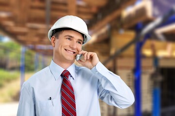 Young engineer worker on construction site.