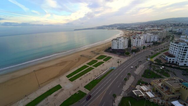 Real time footage of a panoramic view over the city center of Tanger in Morocco