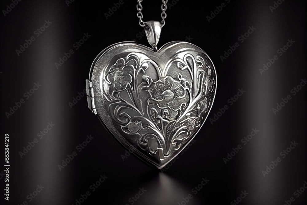 Poster a heart shaped locke with a chain hanging from it's side on a black background with a reflection of 