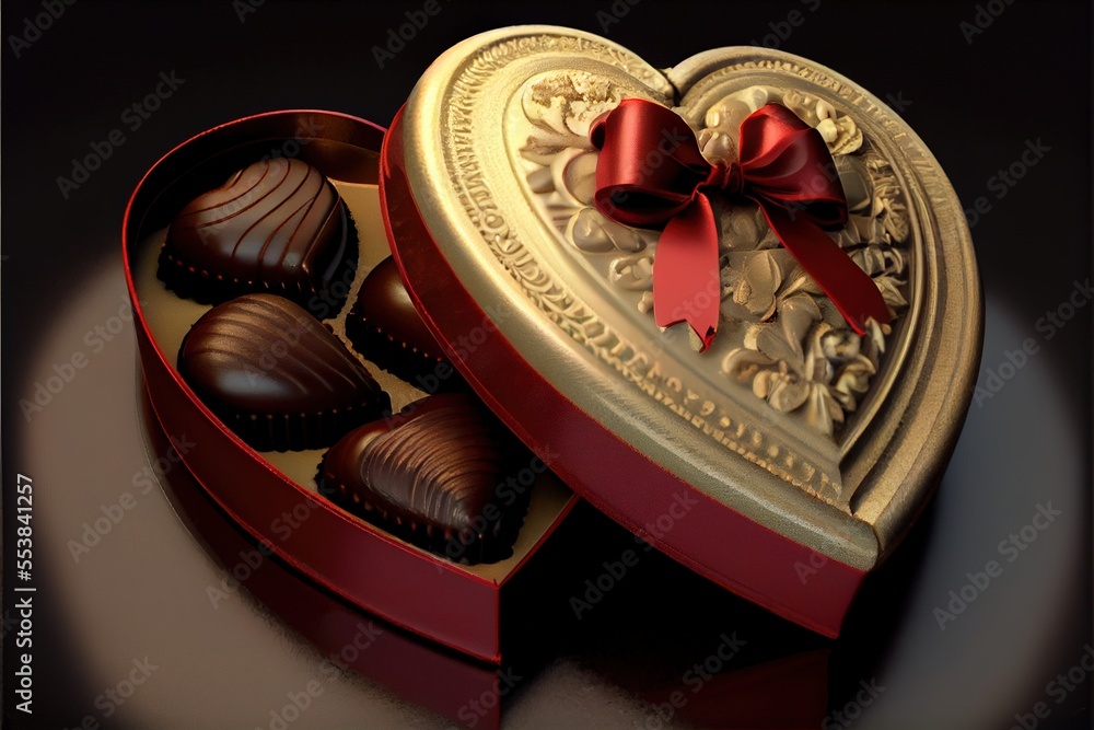 Aufkleber a heart shaped box of chocolates with a bow on top of it. generative ai