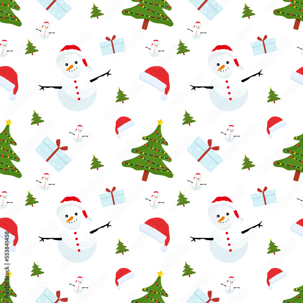 Aufkleber new year seamless pattern with new year elements. seamless pattern with christmas tree, snowman and 
