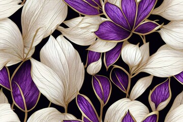Obraz na płótnie Canvas lily iris petals framed in gold for print design, curtains, duvet covers, wallpaper, paper packaging, textile. Generative AI