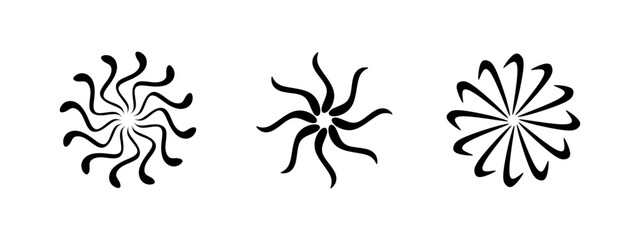 Sunburst radial stripes isolated. Set of sun rise abstract line circles. Minimal design round decoration elements. Vector illustration eps10