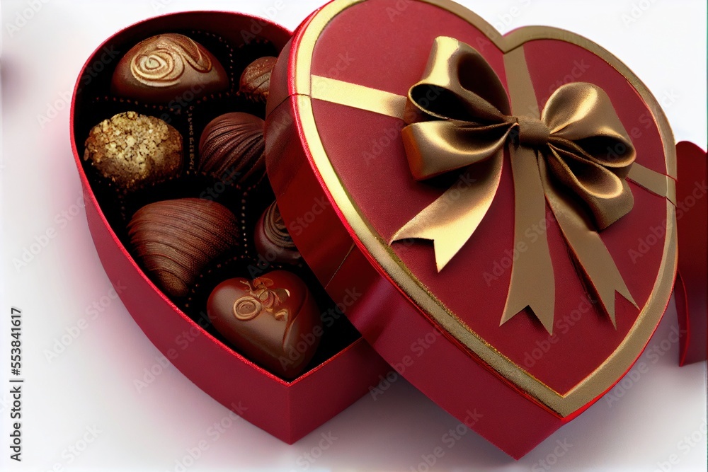 Aufkleber a heart shaped box of chocolates with a bow on top of it. generative ai