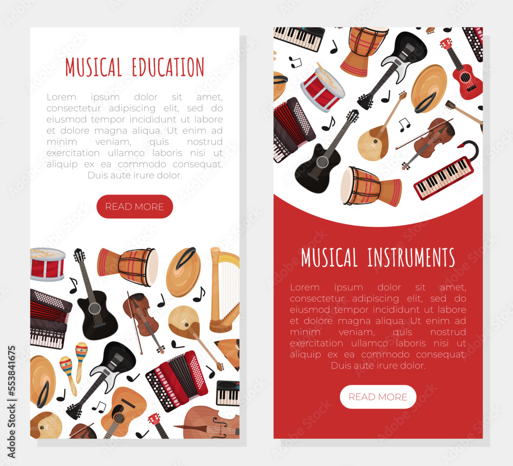 Poster musical instruments banner design for entertainment performance vector template