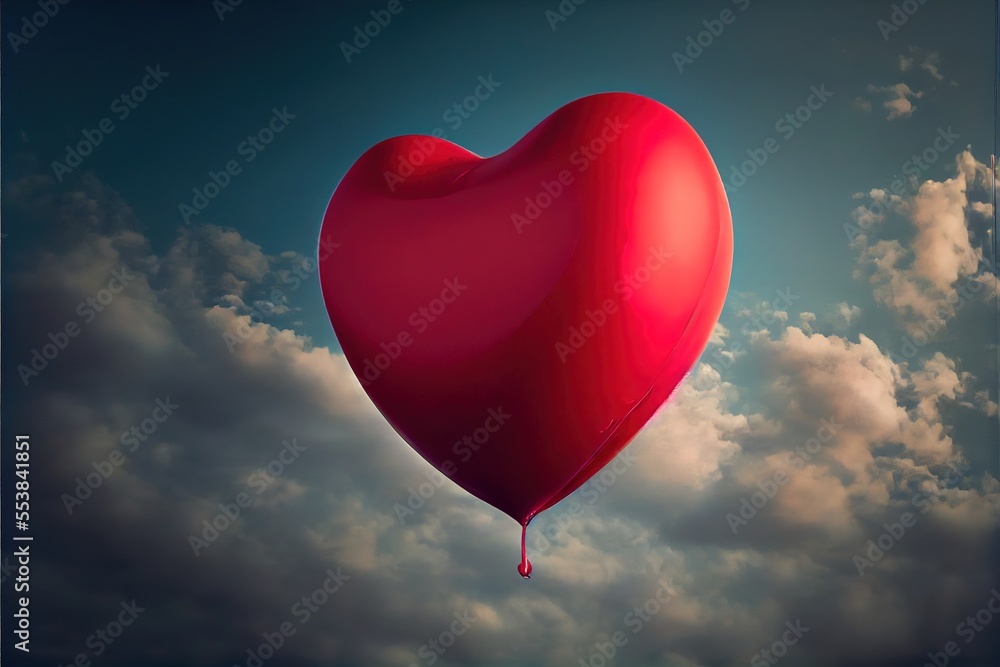 Aufkleber a heart shaped balloon floating in the air with a drop of blood on it's side. generative ai