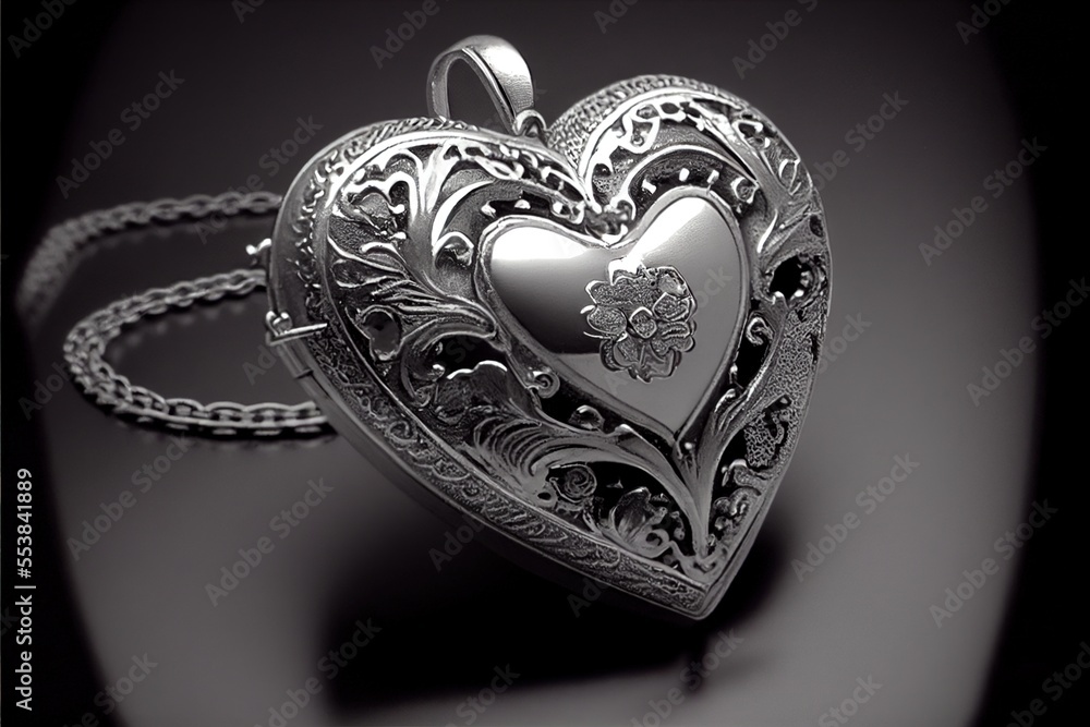 Poster a heart shaped locke with a chain attached to it's side. generative ai