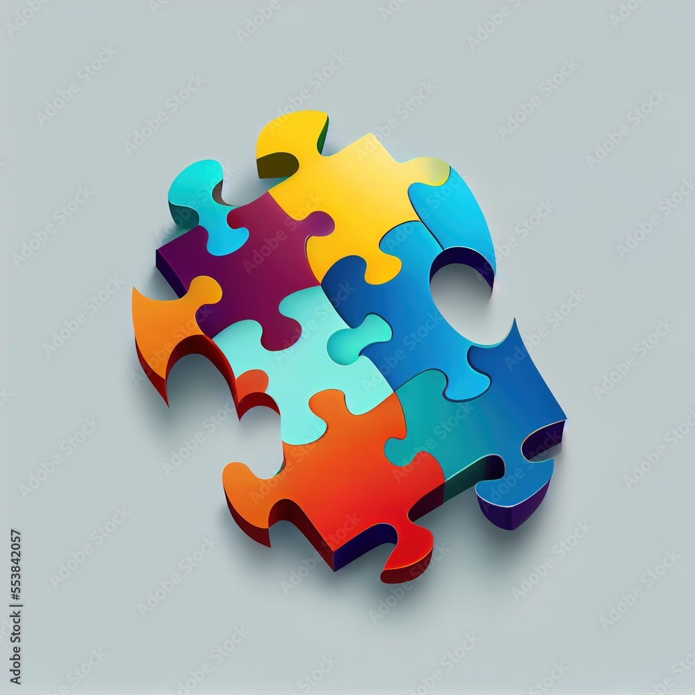Poster a colorful puzzle piece with a missing piece in the middle of it's center. generative ai