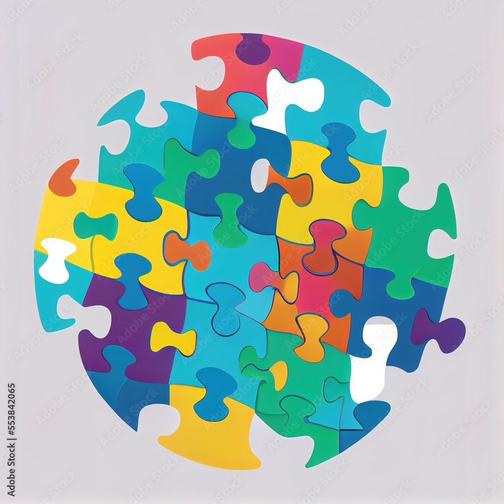 Poster a colorful puzzle piece with a white background and a gray background with a white background and a 