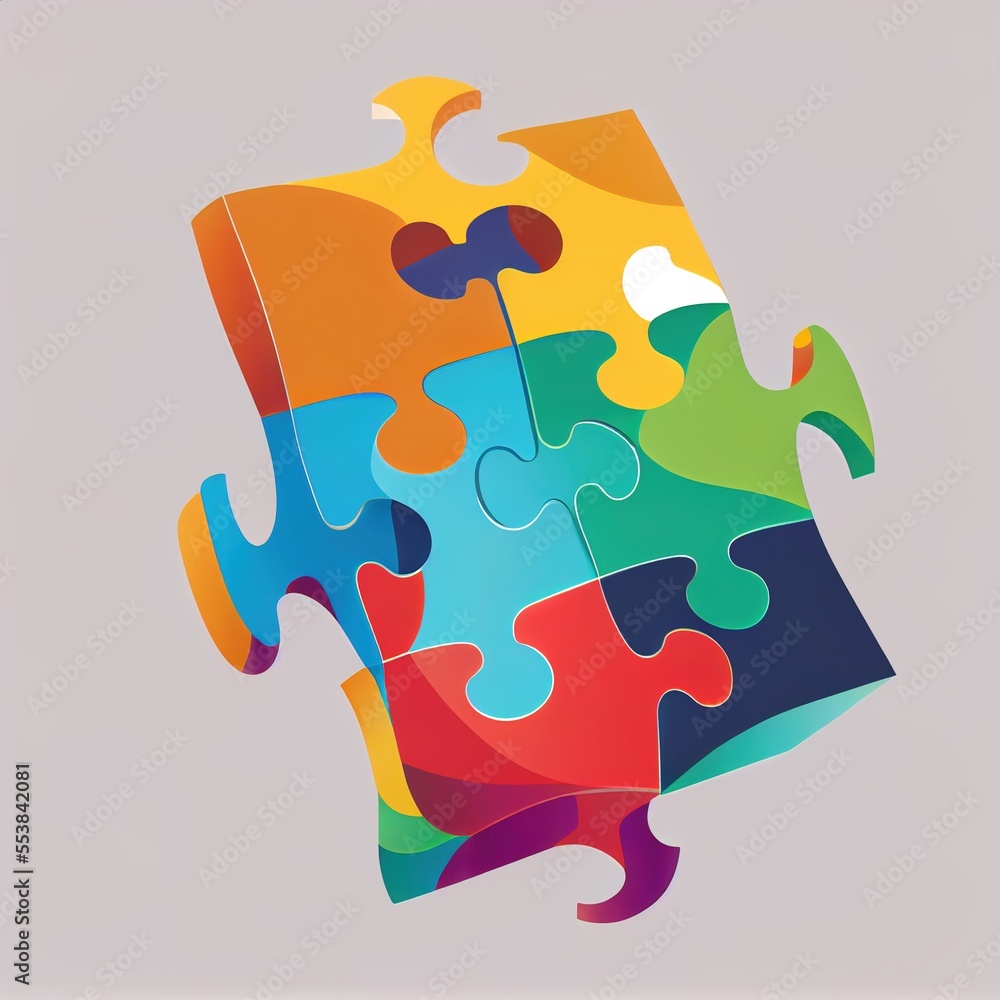 Poster a piece of a puzzle with different colors and shapes on it. generative ai