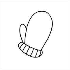 Winter mittens on a rope in the doodle style. Vector illustration isolated on a white background. Perfect for a postcard, sticker, coloring book or as a label for a knitted product