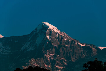 Mount Hiunchuli of Annapurna Range in Morning Sunrise. Photo was taken from Pothana, Dhampus, Nepal.