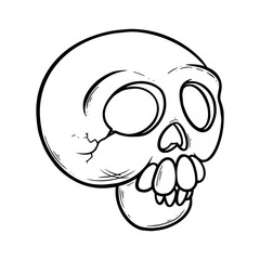 Obraz premium Pirate skull in cartoon style. Sketch of a human skull. Vector illustration isolated in white background