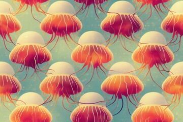 Seamless marine pattern with beautiful jellyfish. Generative AI