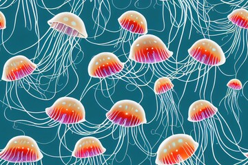 Marine pattern, jallyfish with long stingers. Generative AI
