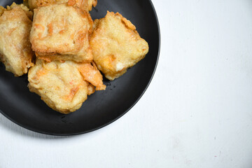 Topview of Gorengan or Fried tofu. Fried food is one of the favorite snacks in Indonesia