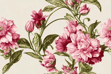 Abwaschbare Fototapete Romantic breathtaking floral composition. Beautiful pink flowers pattern for invitation, card, wallpaper, wedding. Generative AI © MUNUGet Ewa