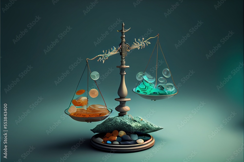 Poster a scale with a balance scale and a bowl of food on it. generative ai