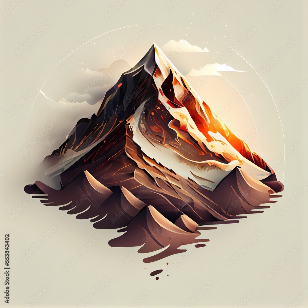Poster a mountain with a sky background and clouds above it. generative ai