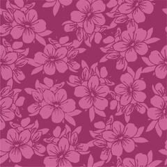 Fototapeta na wymiar seamless pattern of pink silhouettes of flowers on a purple background, texture, design