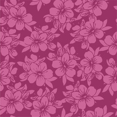 Obraz premium seamless pattern of pink silhouettes of flowers on a purple background, texture, design