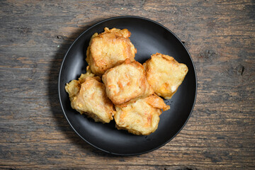 Topview of Gorengan or Fried tofu. Fried food is one of the favorite snacks in Indonesia