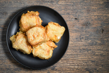 Topview of Gorengan or Fried tofu. Fried food is one of the favorite snacks in Indonesia