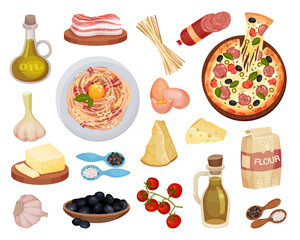 Italian Pasta and Pizza Dish Ingredients Big Vector Set