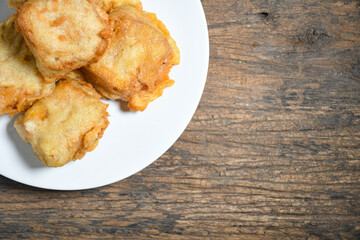 Topview of Gorengan or Fried tofu. Fried food is one of the favorite snacks in Indonesia