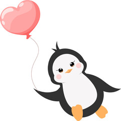 Cartoon cute penguin with heart ball on transparent background