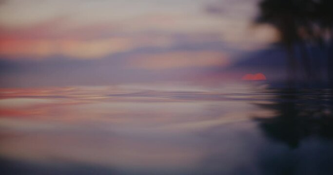 Beautiful sunset at luxury resort pool in Hawaii, Abstract view of water texture,