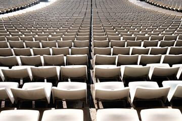 Naklejka premium Detail of the empty stands of a large sports stadium, without attendees.