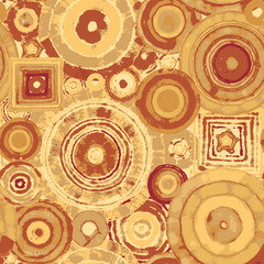 seamless abstract pattern of geometric shapes, circles and squares imitating embroidery or tapestry. Repeating vector background. Suitable for wallpaper, wrapping paper or fabric design