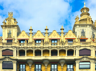 Fototapeta premium Facade of medieval buildings in the city center of San Sebastian Basque country, Spain