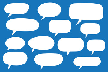 Obraz premium Set of speech bubbles. Speak bubble text, cartoon chatting box, message box. Blank empty vector white speech bubbles. Cartoon balloon word design.