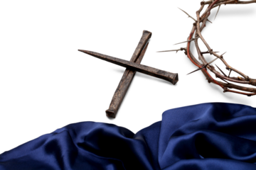 Three Nails In Shape Of  blue Robe, Crown Of Thorns And Blood Drops