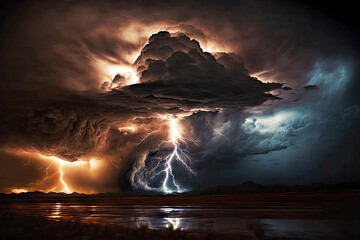 lightnings and storm clouds in dark sky - obrazy, fototapety, plakaty