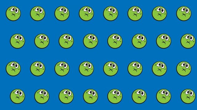 seamless animated pattern 2D motion graphic background with cartoon emoticon emoji icon sick face