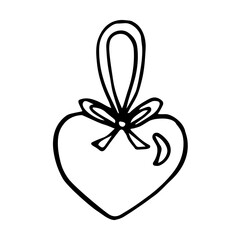 Hand drawn heart with ribbon toy doodle vector illustration isolated on white background