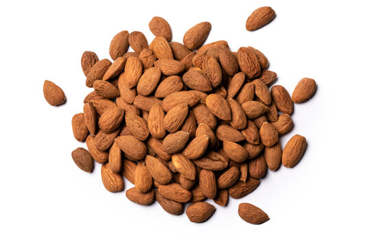 Mucchio di mandorle sgusciate, cibo biologico vegetariano 