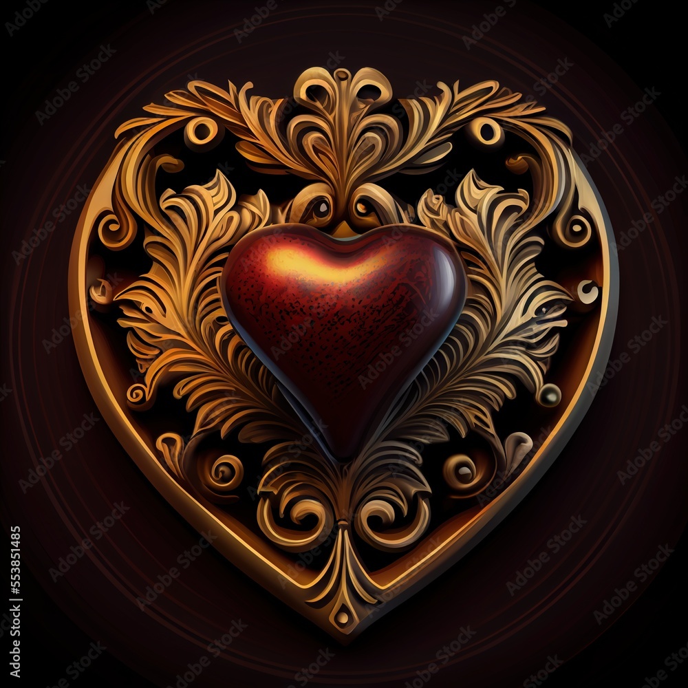 Poster a heart shaped object with a decorative design on it's side. generative ai