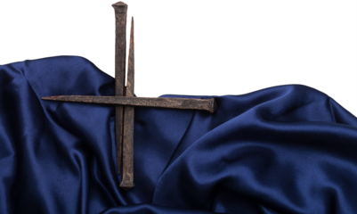 Three Nails In Shape Of  blue Robe, Crown Of Thorns And Blood Drops