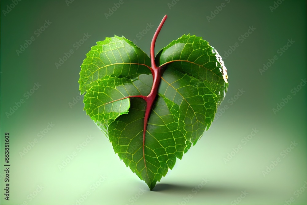 Poster a heart shaped leaf with a stem attached to it's side. generative ai