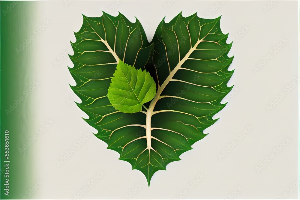 Poster a green leaf with a white background and a green frame around it that has a green leaf on it. genera