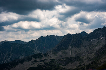 Beautiful view of the Tatra Mountains landscape. View of the mountains from the top. High mountain landscape.