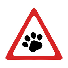 Traffic sign caution of pets crossing, triangle shaped, vector illustration